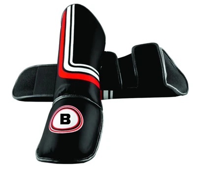 Venta al por mayor de espinilleras de boxeo de cuero de primera calidad, espinilleras de protección para piernas de entrenamiento de lucha MMA con logotipo y diseño personalizados